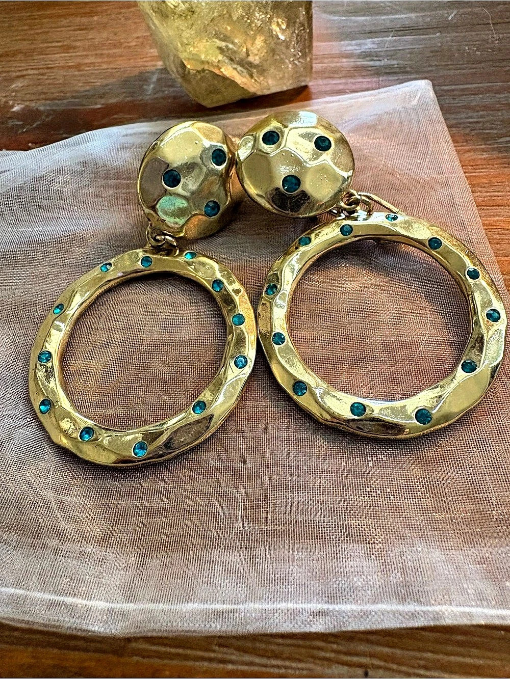 Heidi Daus Gold & Blue Drop Earrings